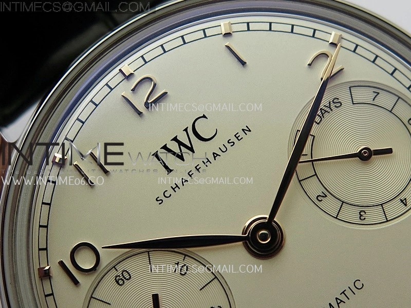 Portuguese Real PR IW501701 SS APSF 1:1 Best Edition Cream Dial RG Marker On Black Leather Strap A52010