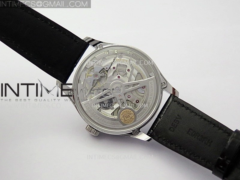 Portuguese Real PR IW501701 SS APSF 1:1 Best Edition Cream Dial RG Marker On Black Leather Strap A52010