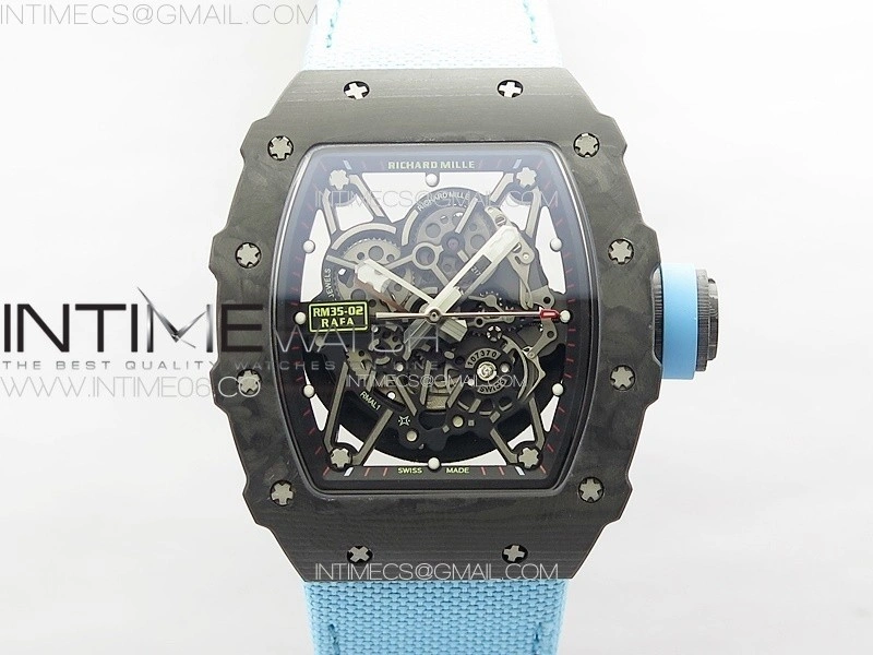 RM035-02 Forged Carbon Case KUF Best Edition Blue Crown on Blue Nylon Strap MIYOTA8215