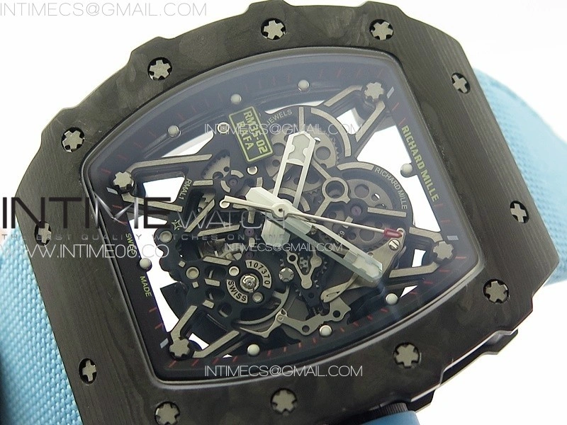 RM035-02 Forged Carbon Case KUF Best Edition Blue Crown on Blue Nylon Strap MIYOTA8215
