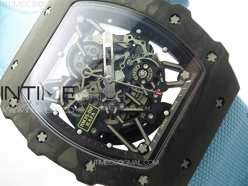 RM035-02 Forged Carbon Case KUF Best Edition Blue Crown on Blue Nylon Strap MIYOTA8215