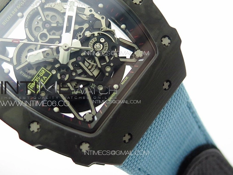 RM035-02 Forged Carbon Case KUF Best Edition Blue Crown on Blue Nylon Strap MIYOTA8215