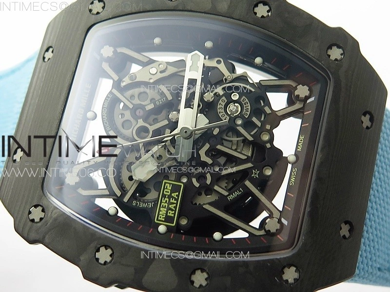 RM035-02 Forged Carbon Case KUF Best Edition Blue Crown on Blue Nylon Strap MIYOTA8215