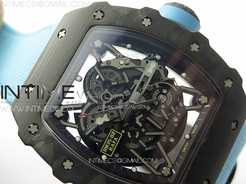 RM035-02 Forged Carbon Case KUF Best Edition Blue Crown on Blue Nylon Strap MIYOTA8215