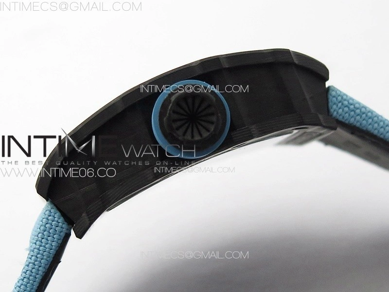RM035-02 Forged Carbon Case KUF Best Edition Blue Crown on Blue Nylon Strap MIYOTA8215