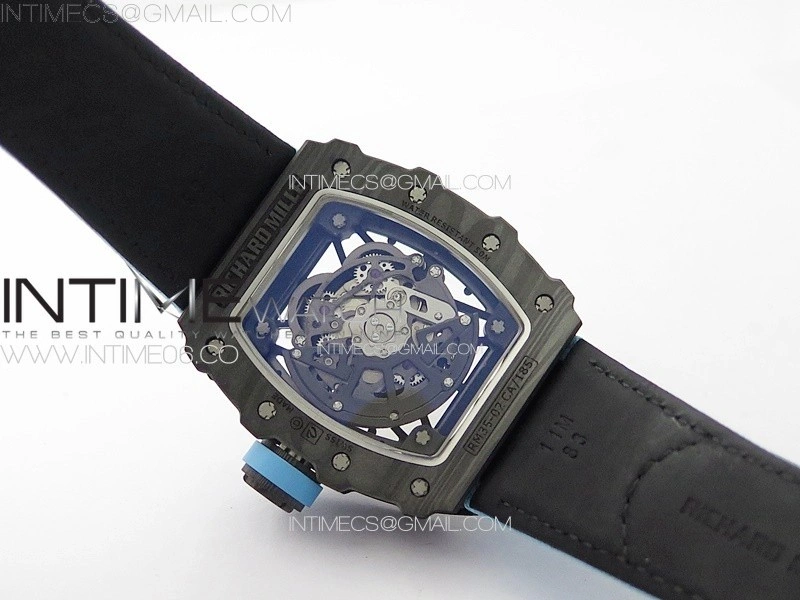 RM035-02 Forged Carbon Case KUF Best Edition Blue Crown on Blue Nylon Strap MIYOTA8215