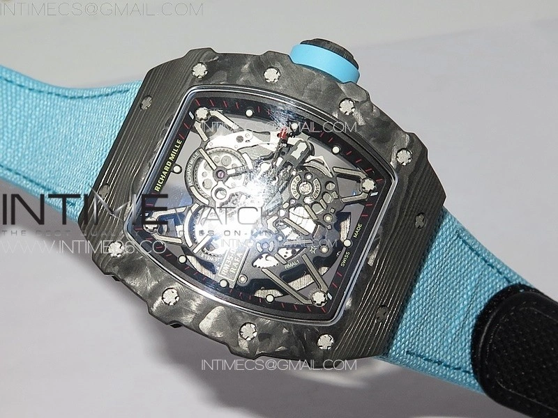 RM035-02 Forged Carbon Case KUF Best Edition Blue Crown on Blue Nylon Strap MIYOTA8215