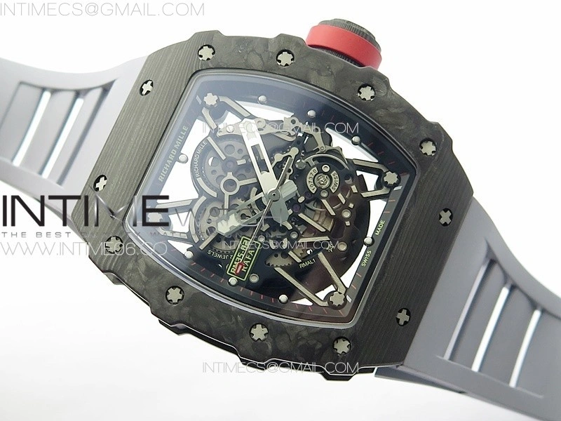 RM035-02 Forged Carbon Case KUF Best Edition Red Crown on Gray Rubber Strap MIYOTA8215