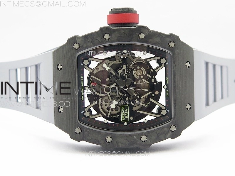RM035-02 Forged Carbon Case KUF Best Edition Red Crown on Gray Rubber Strap MIYOTA8215