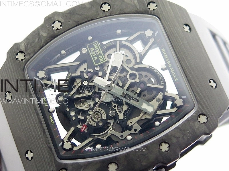 RM035-02 Forged Carbon Case KUF Best Edition Red Crown on Gray Rubber Strap MIYOTA8215