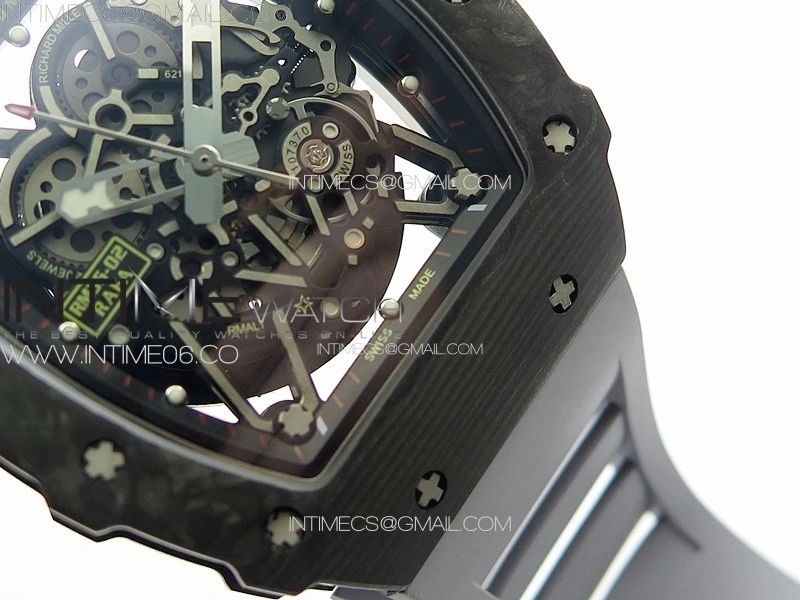 RM035-02 Forged Carbon Case KUF Best Edition Red Crown on Gray Rubber Strap MIYOTA8215