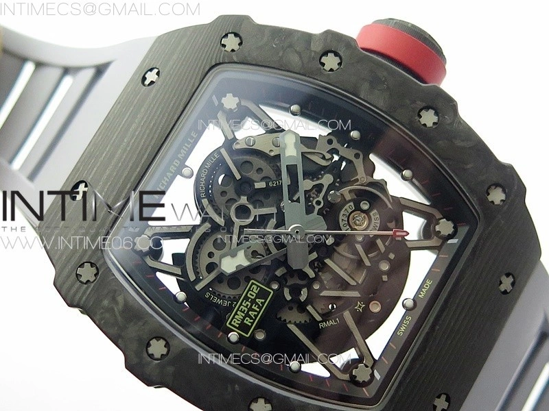 RM035-02 Forged Carbon Case KUF Best Edition Red Crown on Gray Rubber Strap MIYOTA8215