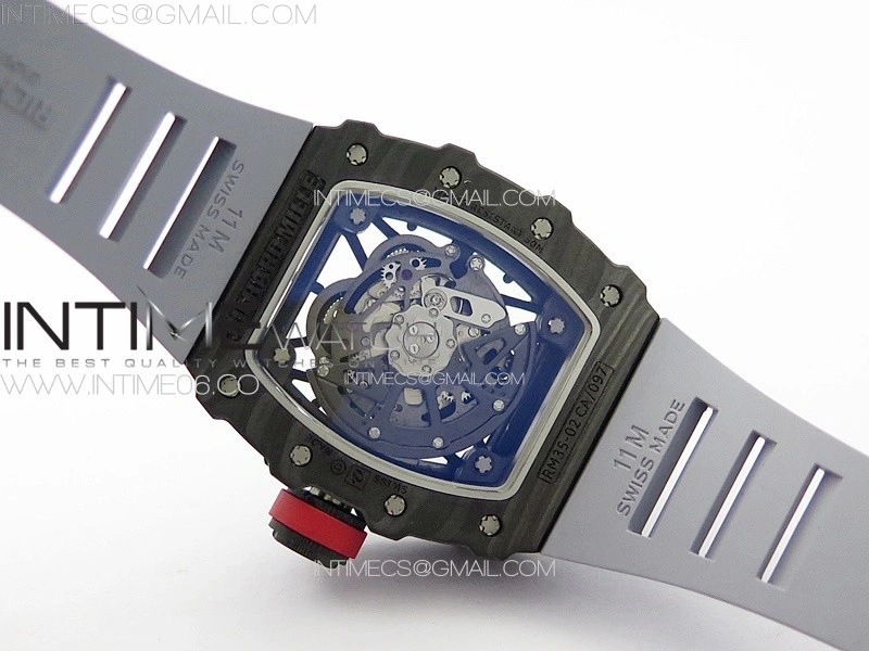RM035-02 Forged Carbon Case KUF Best Edition Red Crown on Gray Rubber Strap MIYOTA8215