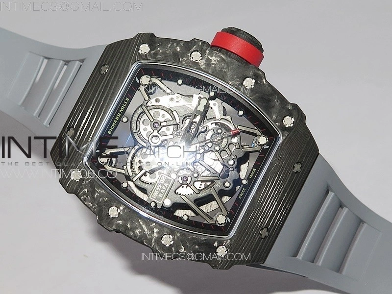 RM035-02 Forged Carbon Case KUF Best Edition Red Crown on Gray Rubber Strap MIYOTA8215