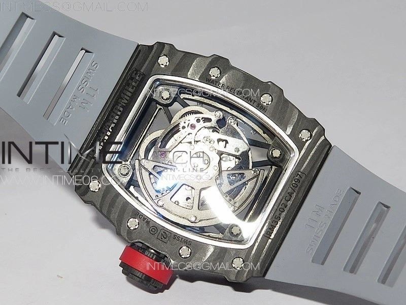 RM035-02 Forged Carbon Case KUF Best Edition Red Crown on Gray Rubber Strap MIYOTA8215