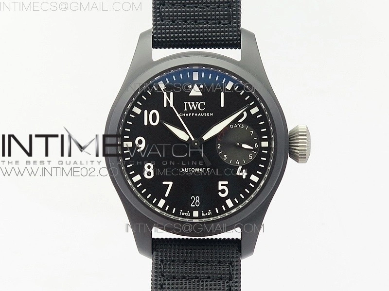 Big Pilot Real PR IW502001 Real Ceramic AZF 1:1 Best Edition Black Dial on Black Calfskin Strap A51111
