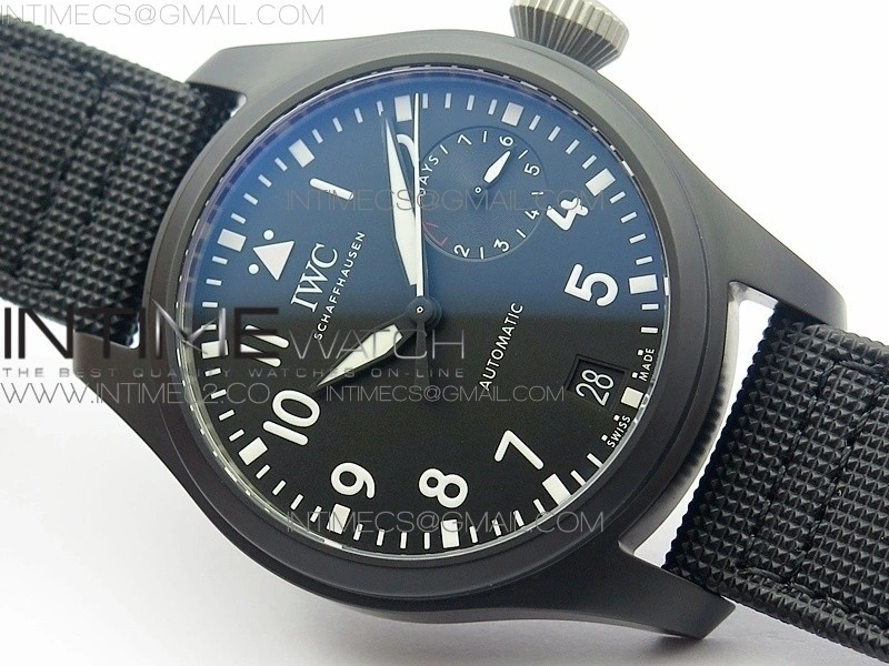 Big Pilot Real PR IW502001 Real Ceramic AZF 1:1 Best Edition Black Dial on Black Calfskin Strap A51111
