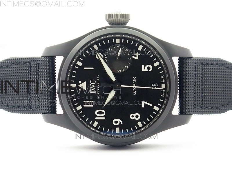 Big Pilot Real PR IW502001 Real Ceramic AZF 1:1 Best Edition Black Dial on Black Calfskin Strap A51111