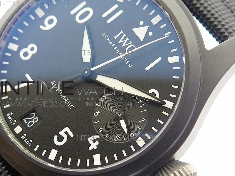 Big Pilot Real PR IW502001 Real Ceramic AZF 1:1 Best Edition Black Dial on Black Calfskin Strap A51111
