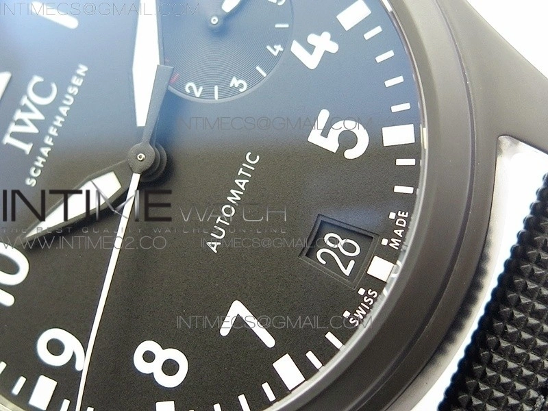 Big Pilot Real PR IW502001 Real Ceramic AZF 1:1 Best Edition Black Dial on Black Calfskin Strap A51111