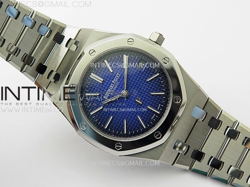 Royal Oak 15202IP 39mm Titanium ZF 1:1 Best Edition Blue Textured Dial on SS Bracelet A2121 V2
