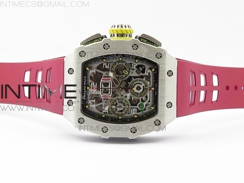 RM11-03 SS KVF 1:1 Best Edition Crystal Skeleton Dial on Red Racing Rubber Strap A7750