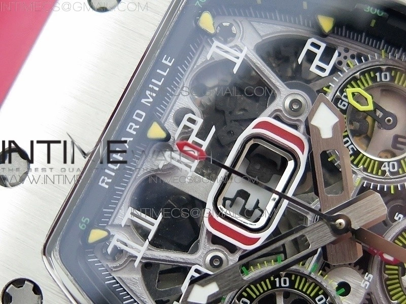 RM11-03 SS KVF 1:1 Best Edition Crystal Skeleton Dial on Red Racing Rubber Strap A7750