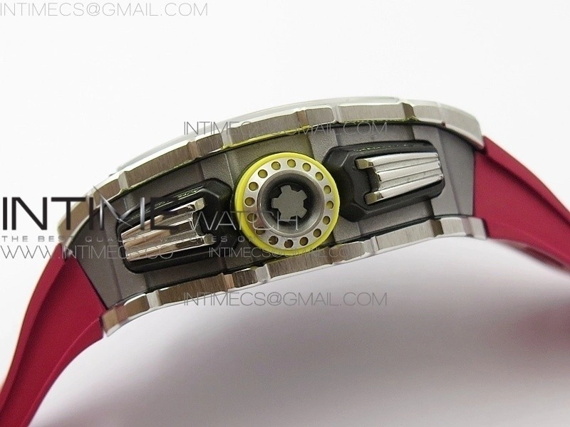RM11-03 SS KVF 1:1 Best Edition Crystal Skeleton Dial on Red Racing Rubber Strap A7750