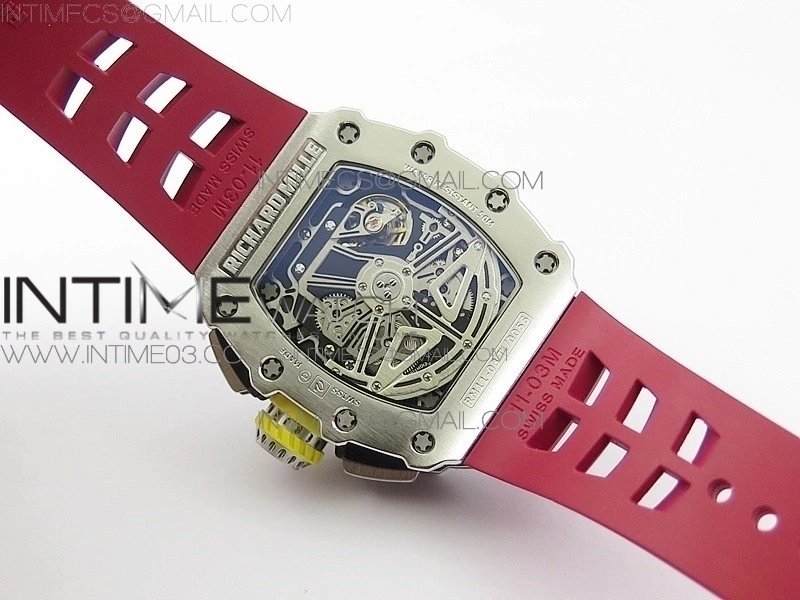 RM11-03 SS KVF 1:1 Best Edition Crystal Skeleton Dial on Red Racing Rubber Strap A7750