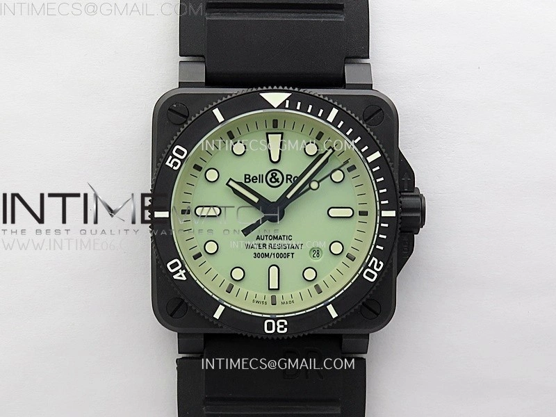 Instruments BR03A-D Ceramic M+F 1:1 Best Edition Green Lumed Dial on Rubber Strap MIYOTA 9015 V3