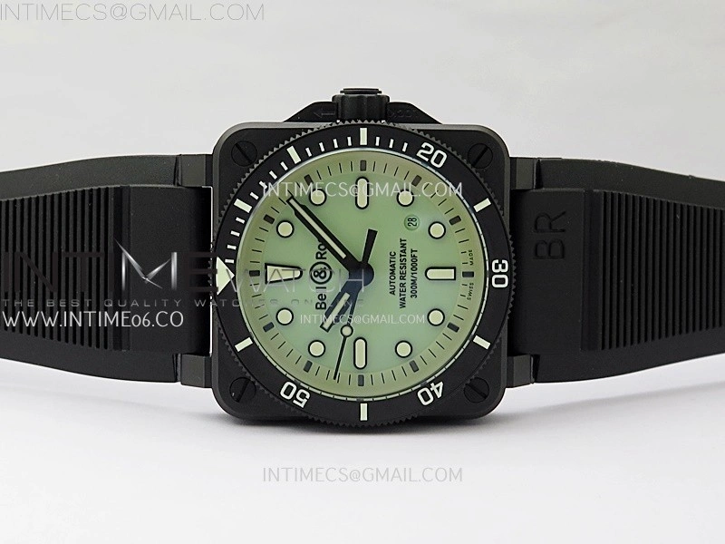 Instruments BR03A-D Ceramic M+F 1:1 Best Edition Green Lumed Dial on Rubber Strap MIYOTA 9015 V3