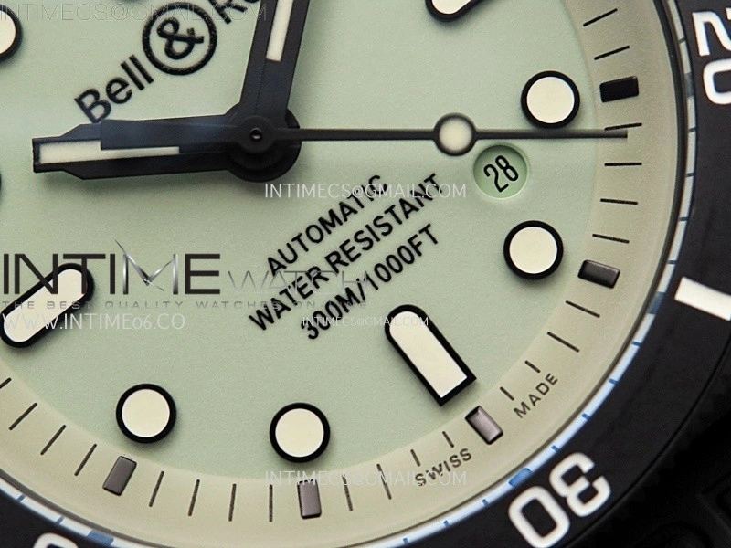 Instruments BR03A-D Ceramic M+F 1:1 Best Edition Green Lumed Dial on Rubber Strap MIYOTA 9015 V3
