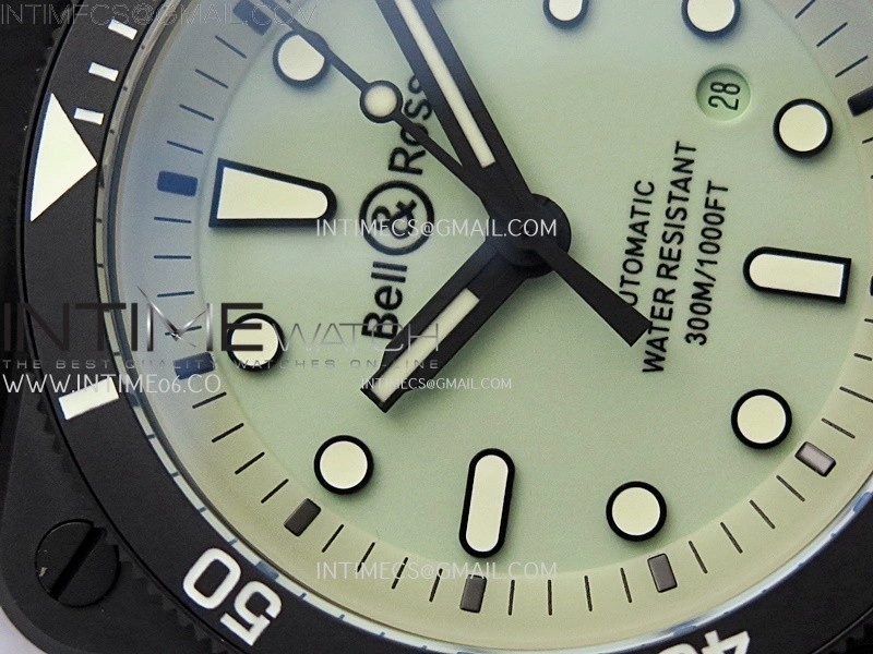 Instruments BR03A-D Ceramic M+F 1:1 Best Edition Green Lumed Dial on Rubber Strap MIYOTA 9015 V3