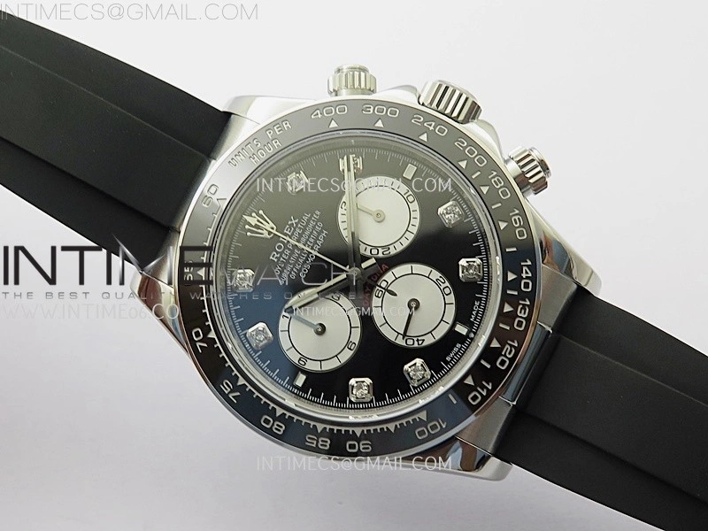 Daytona 126519 904L SS ESF 1:1 Best Edition Black Dial Diamonds Markers on Rubber Strap A4131 Mod