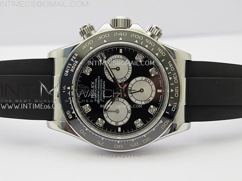 Daytona 126519 904L SS ESF 1:1 Best Edition Black Dial Diamonds Markers on Rubber Strap A4131 Mod