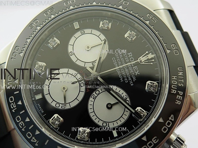 Daytona 126519 904L SS ESF 1:1 Best Edition Black Dial Diamonds Markers on Rubber Strap A4131 Mod