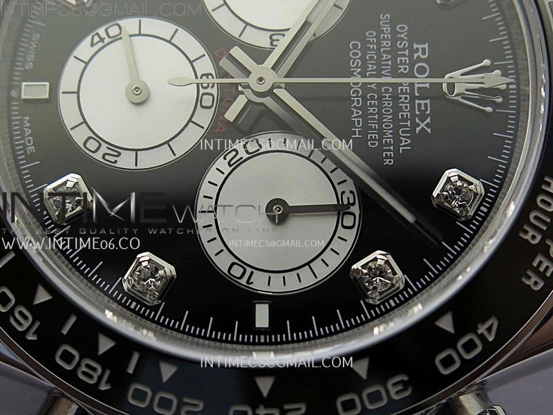 Daytona 126519 904L SS ESF 1:1 Best Edition Black Dial Diamonds Markers on Rubber Strap A4131 Mod