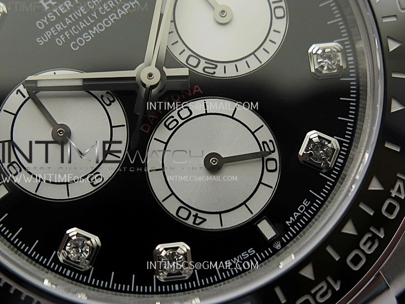 Daytona 126519 904L SS ESF 1:1 Best Edition Black Dial Diamonds Markers on Rubber Strap A4131 Mod