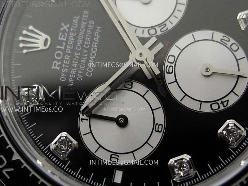 Daytona 126519 904L SS ESF 1:1 Best Edition Black Dial Diamonds Markers on Rubber Strap A4131 Mod