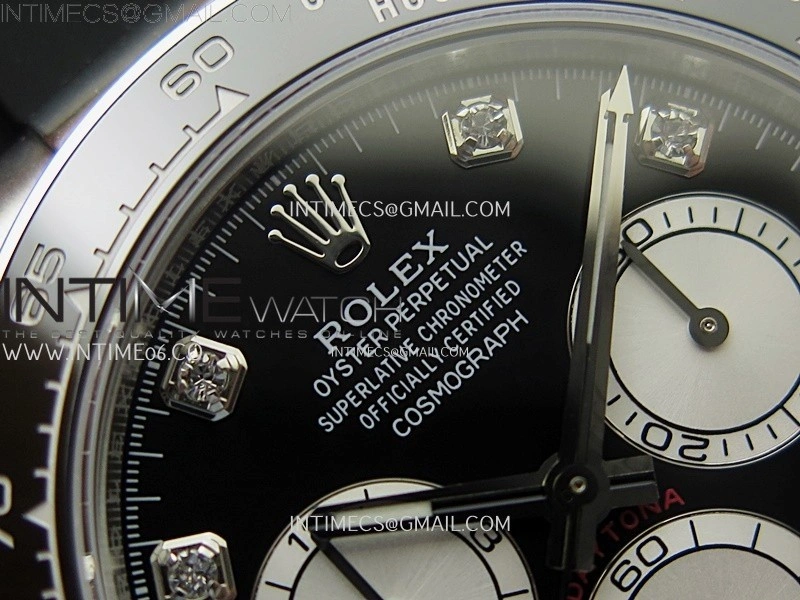 Daytona 126519 904L SS ESF 1:1 Best Edition Black Dial Diamonds Markers on Rubber Strap A4131 Mod