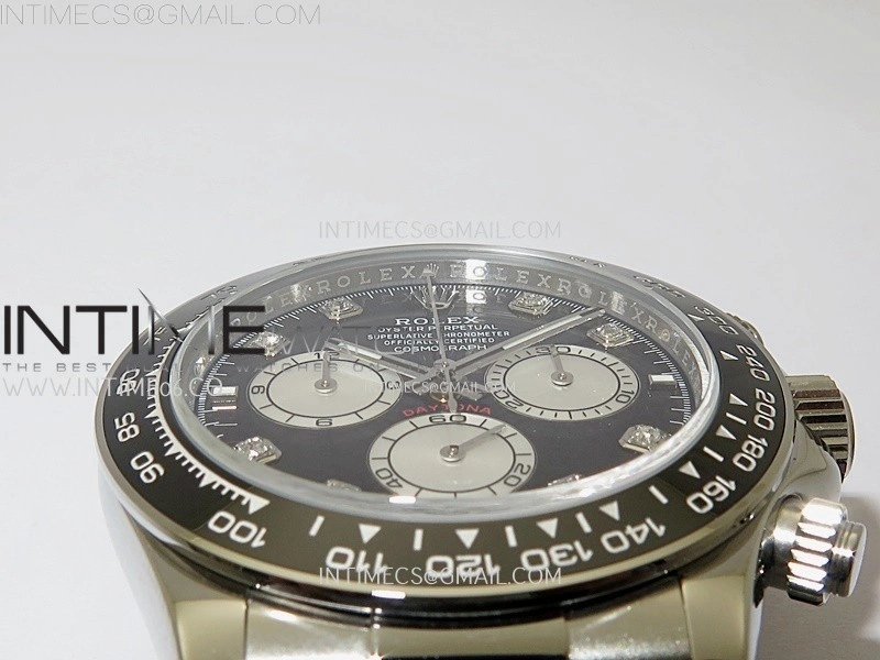 Daytona 126519 904L SS ESF 1:1 Best Edition Black Dial Diamonds Markers on Rubber Strap A4131 Mod