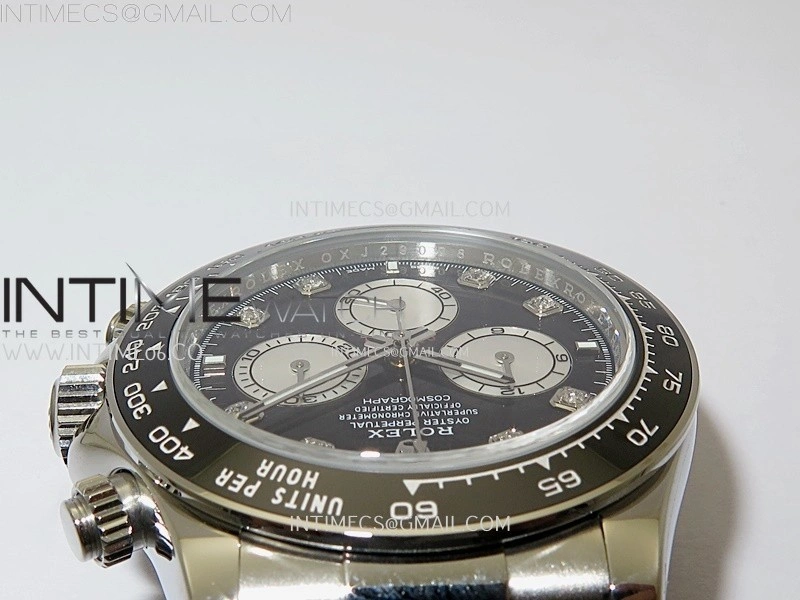Daytona 126519 904L SS ESF 1:1 Best Edition Black Dial Diamonds Markers on Rubber Strap A4131 Mod