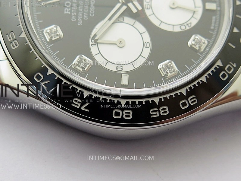 Daytona 126519 904L SS ESF 1:1 Best Edition Black Dial Diamonds Markers on Rubber Strap A4131 Mod