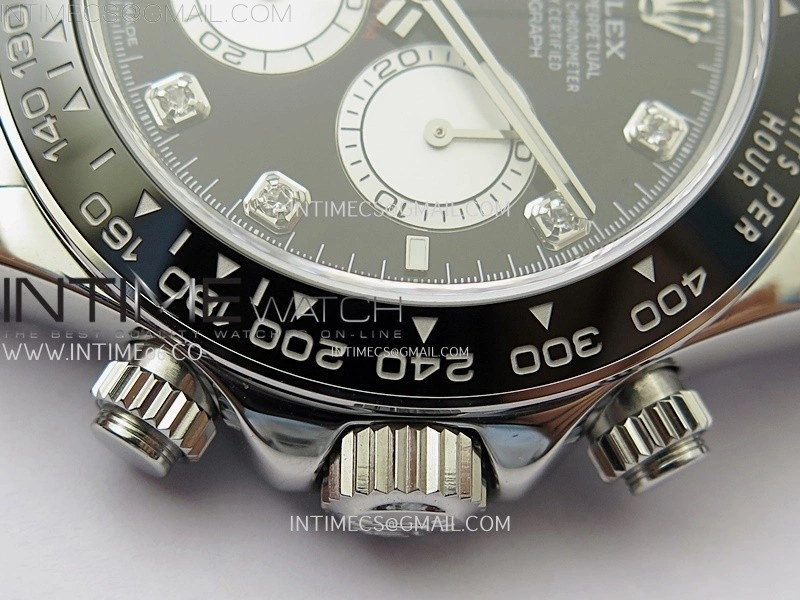 Daytona 126519 904L SS ESF 1:1 Best Edition Black Dial Diamonds Markers on Rubber Strap A4131 Mod