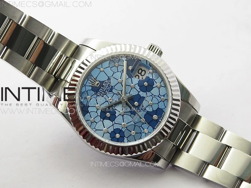 DateJust 31mm 278274 904L SS GMF Best Edition Blue Flowers Crystals Dial on 904L Oyster Bracelet A2824
