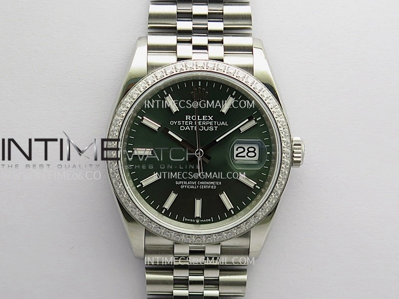 DateJust 126284 Diamond Bezel 904L SS V2 VSF 1:1 Best Edition Green Dial Stick Marker On Jubilee Bracelet DD3235