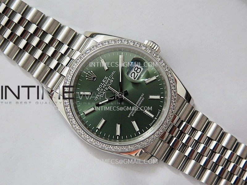 DateJust 126284 Diamond Bezel 904L SS V2 VSF 1:1 Best Edition Green Dial Stick Marker On Jubilee Bracelet DD3235