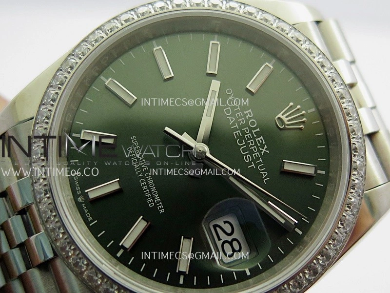 DateJust 126284 Diamond Bezel 904L SS V2 VSF 1:1 Best Edition Green Dial Stick Marker On Jubilee Bracelet DD3235
