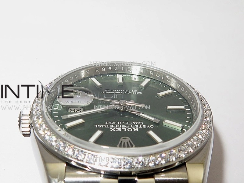 DateJust 126284 Diamond Bezel 904L SS V2 VSF 1:1 Best Edition Green Dial Stick Marker On Jubilee Bracelet DD3235