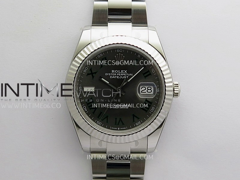 DateJust 41 126334 904L SS VF 1:1 Best Edition Gray Dial Green Roman Marker On Oyster Bracelet DD3235